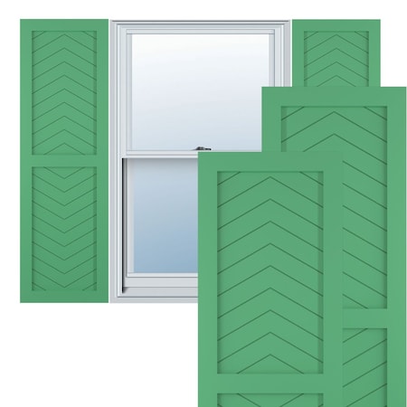 True Fit PVC Two Panel Chevron Modern Style Fixed Mount Shutters, Lilly Pads, 15W X 48H